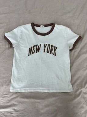 John Galt / Brandy Melville White Ringer Tee with Brown Trim